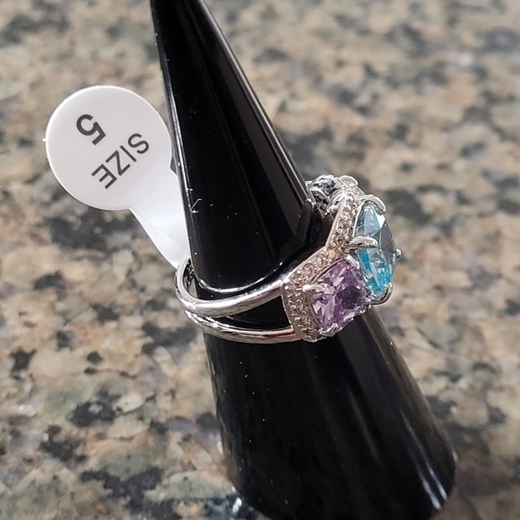 Bomb Party RBP6466 "Our Moment Forever" Aquamarine Rose Quartz Purple Topaz Sz 5 - Picture 2 of 4